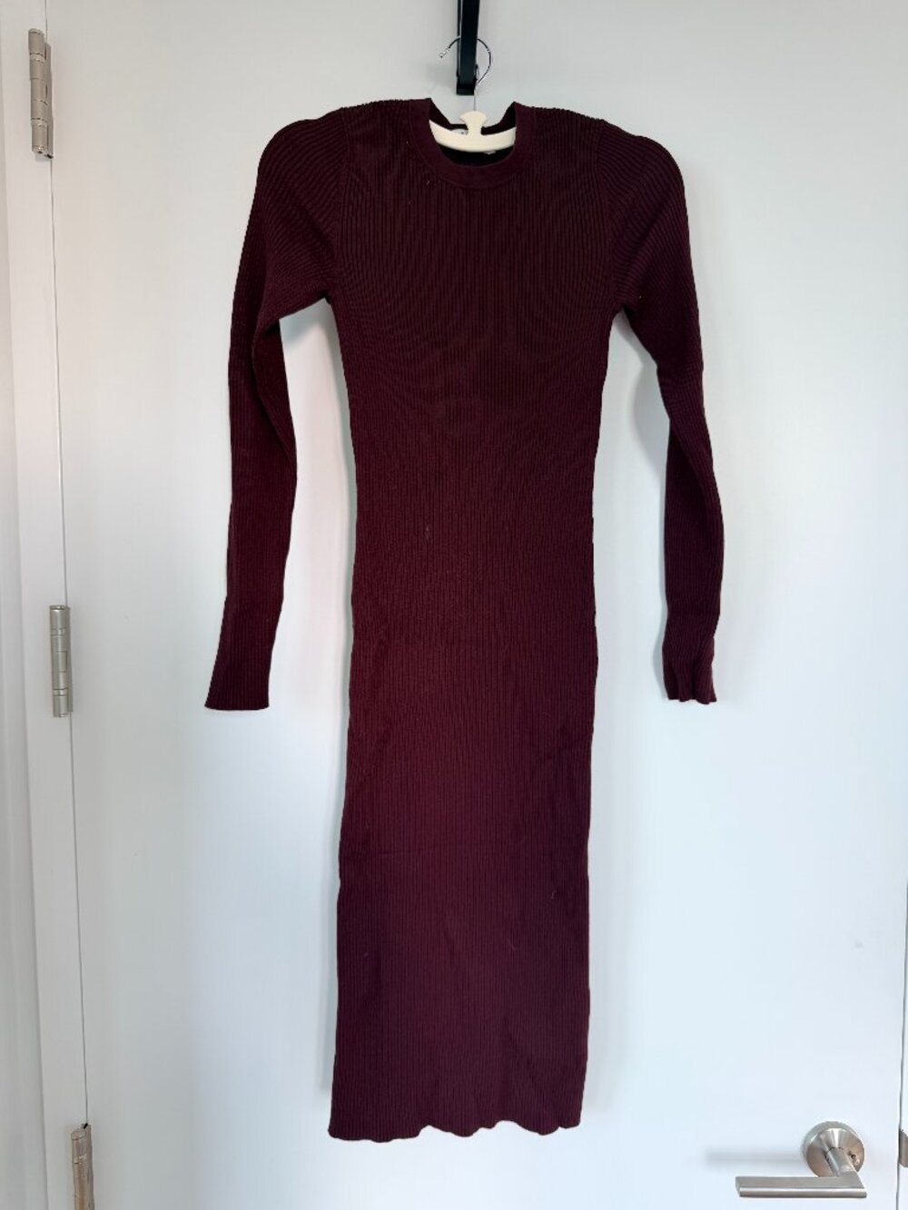 Aritzia (Babaton) Long-sleeve burgundy bodycon knit dress